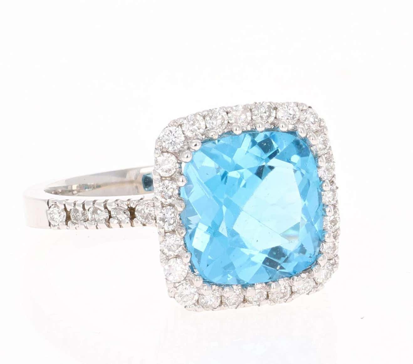 5.23 Carat Blue Topaz Diamond 14 Karat White Gold Cocktail Ring