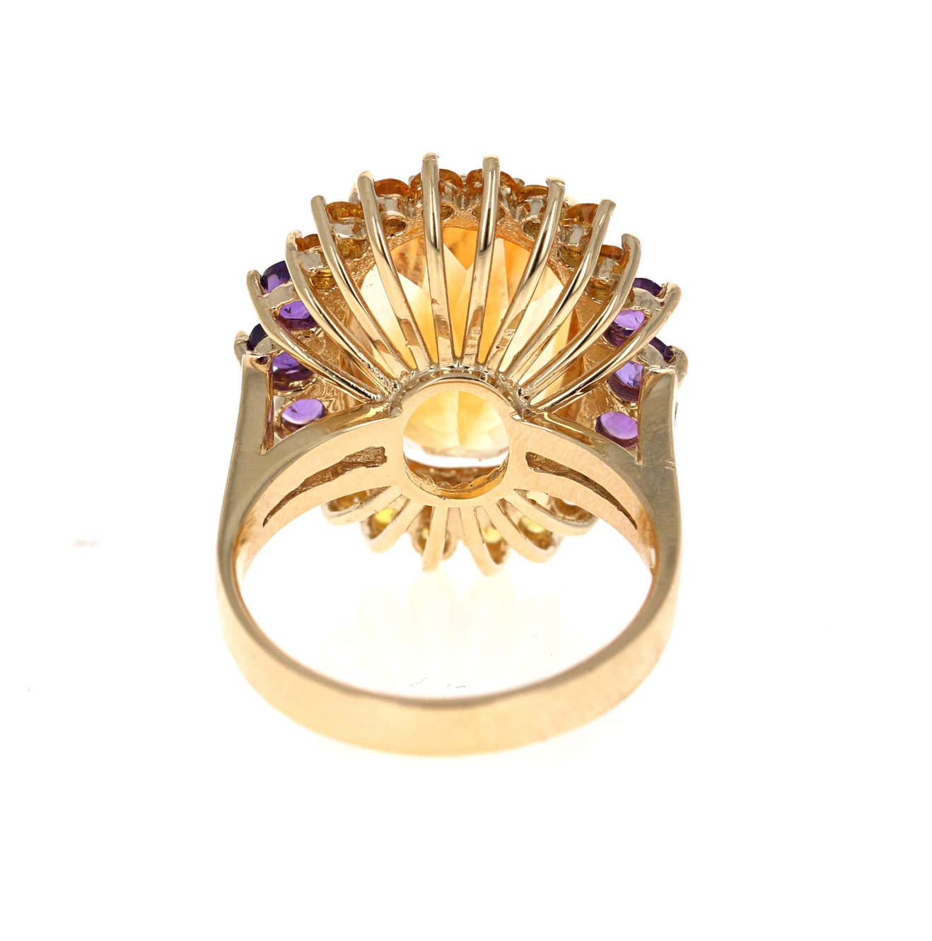 9.80 Carat Oval Cut Citrine Amethyst 14 Karat Yellow Gold Cocktail Ring