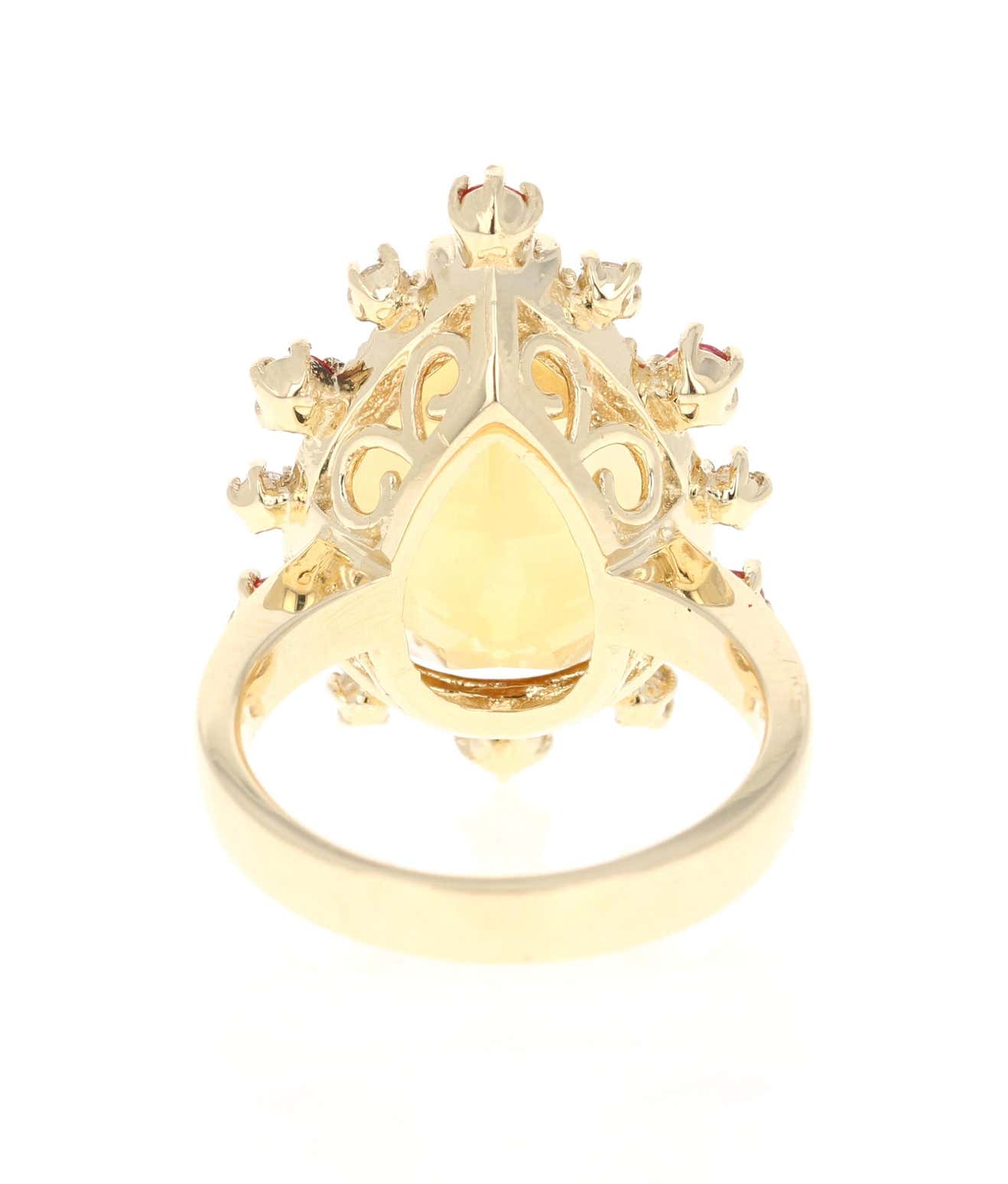 11.09 Carat Pear Cut Citrine Sapphire Diamond 14 Karat Yellow Gold Ring