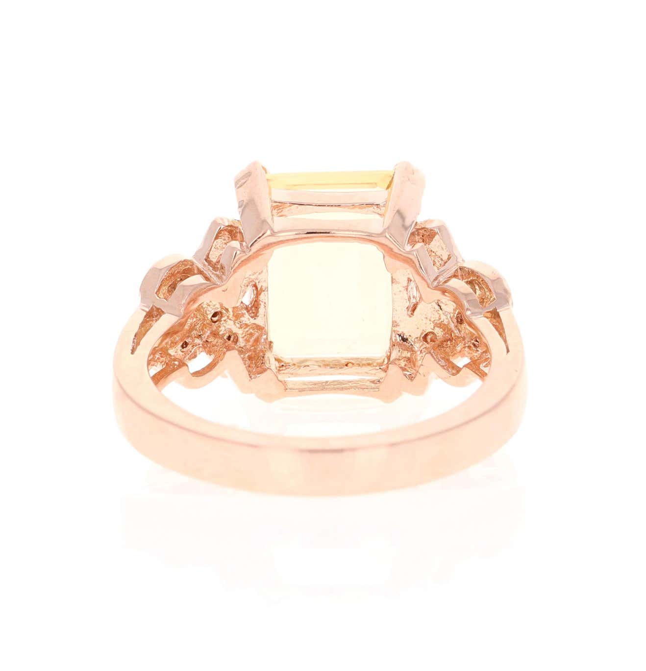 3.93 Carat Emerald Cut Citrine, Sapphire and Diamond 14 Karat Rose Gold Ring