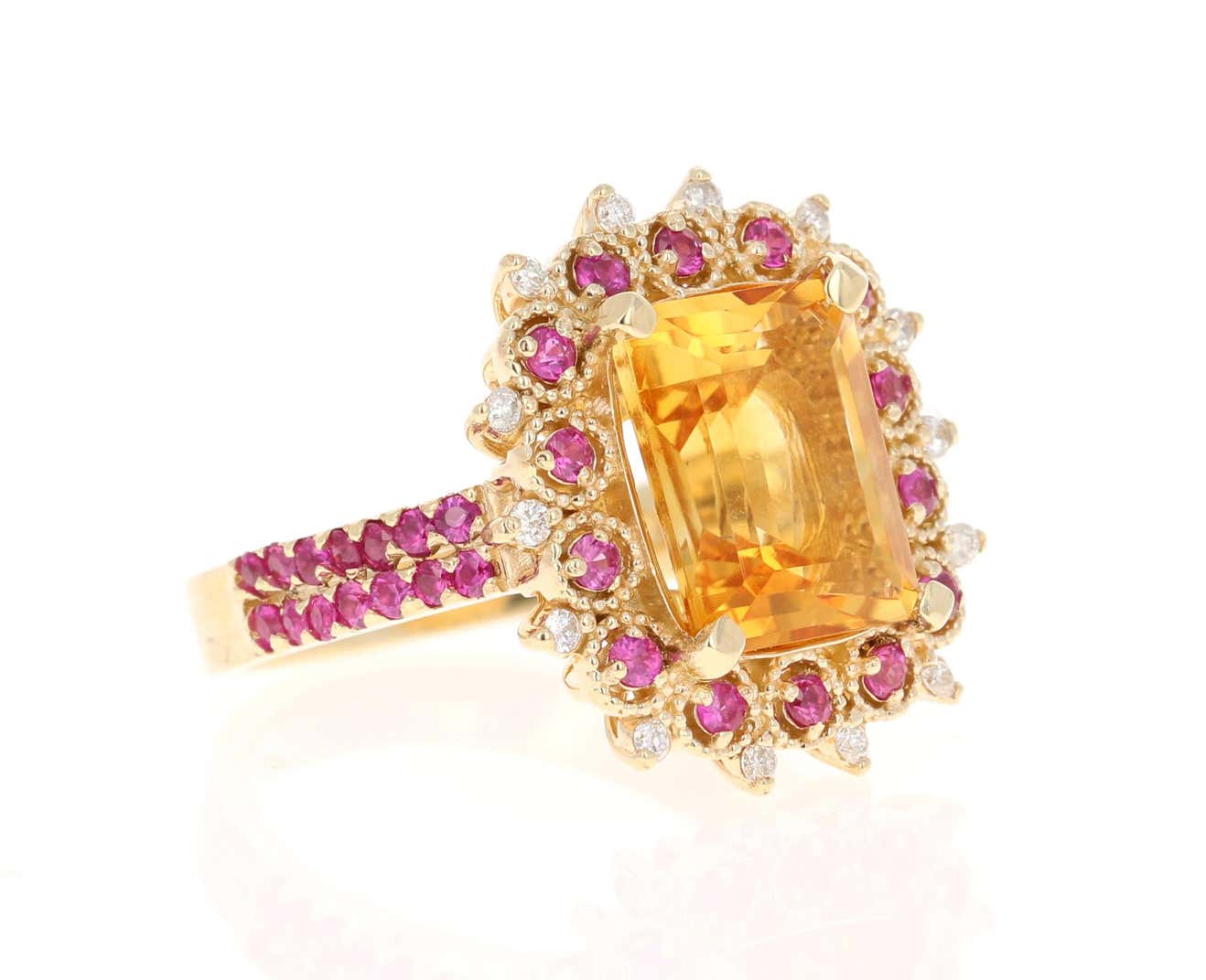 5.31 Carat Citrine Sapphire Diamond 14 Karat Yellow Gold Ring