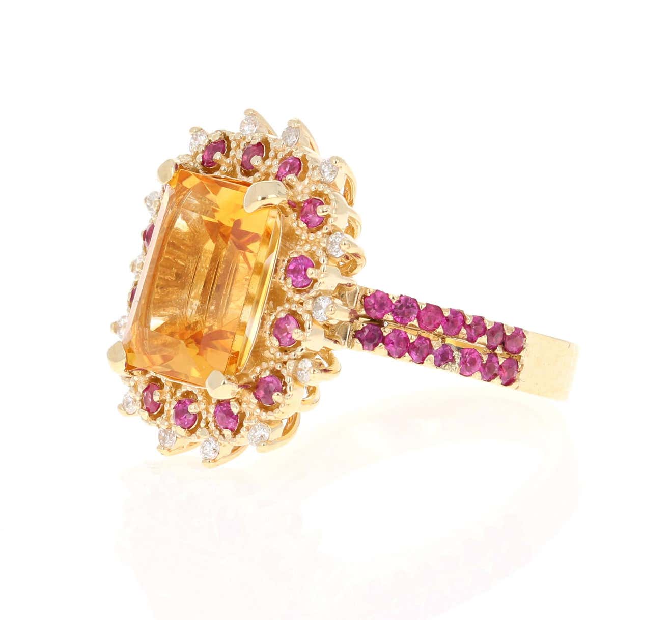 5.31 Carat Citrine Sapphire Diamond 14 Karat Yellow Gold Ring