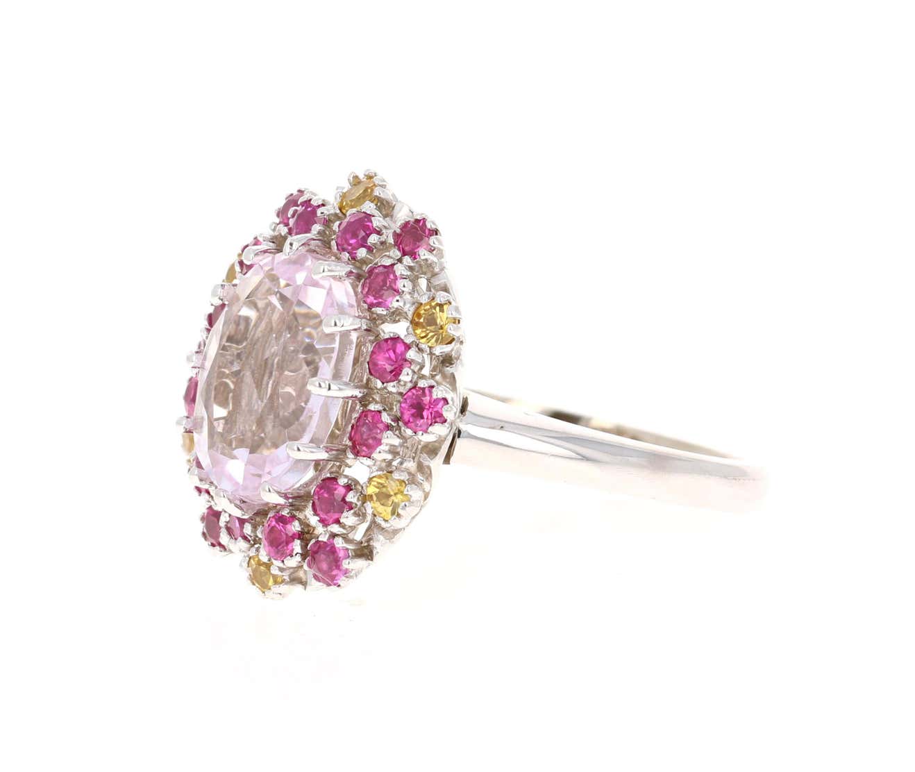 4.94 Carat Kunzite Pink Yellow Sapphire 14 Karat White Gold Ring