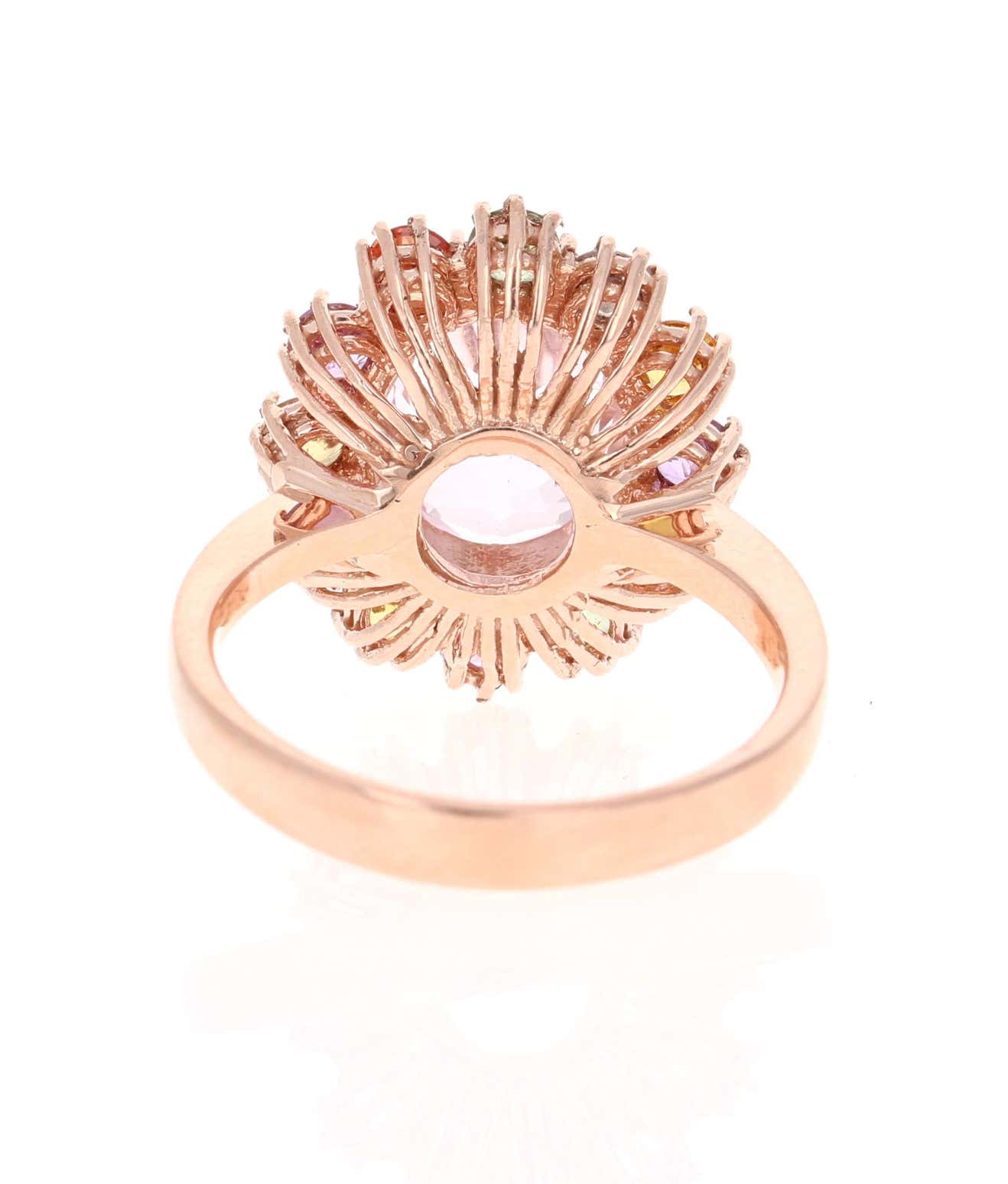 5.60 Carat Kunzite Sapphire Diamond 14 Karat Rose Gold Cocktail Ring