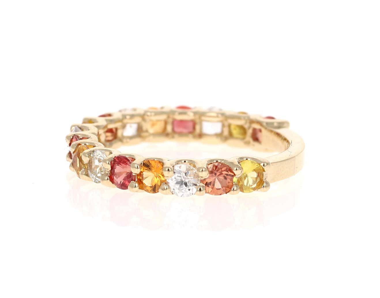 2.92 Carat Multicolored Sapphire 14 Karat Yellow Gold Stackable Band
