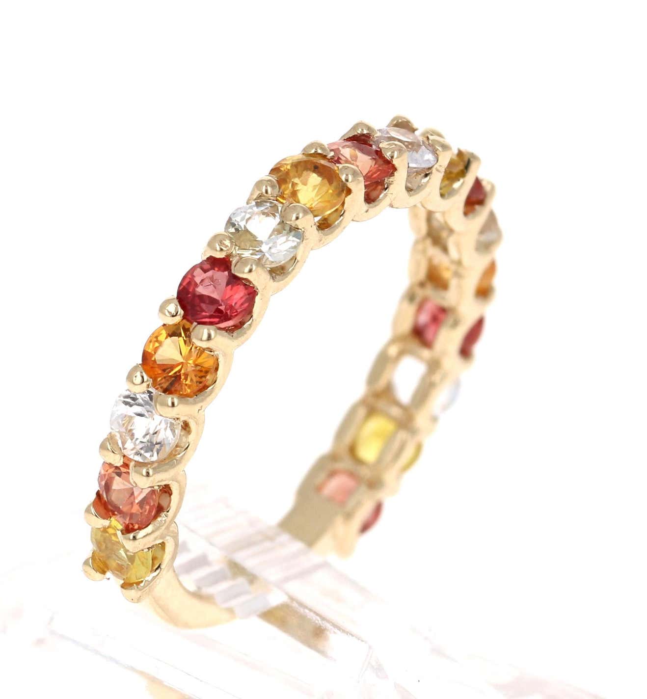 2.92 Carat Multicolored Sapphire 14 Karat Yellow Gold Stackable Band
