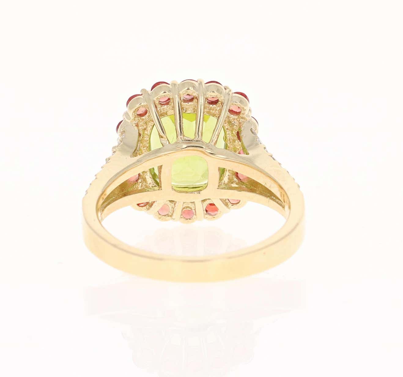 4.57 Carat Oval Cut Peridot Sapphire Diamond 14 Karat Yellow Gold Ring