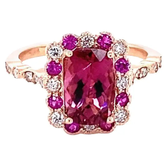 2.40 Carat Tourmaline Diamond Sapphire 14K Rose Gold Bridal Ring