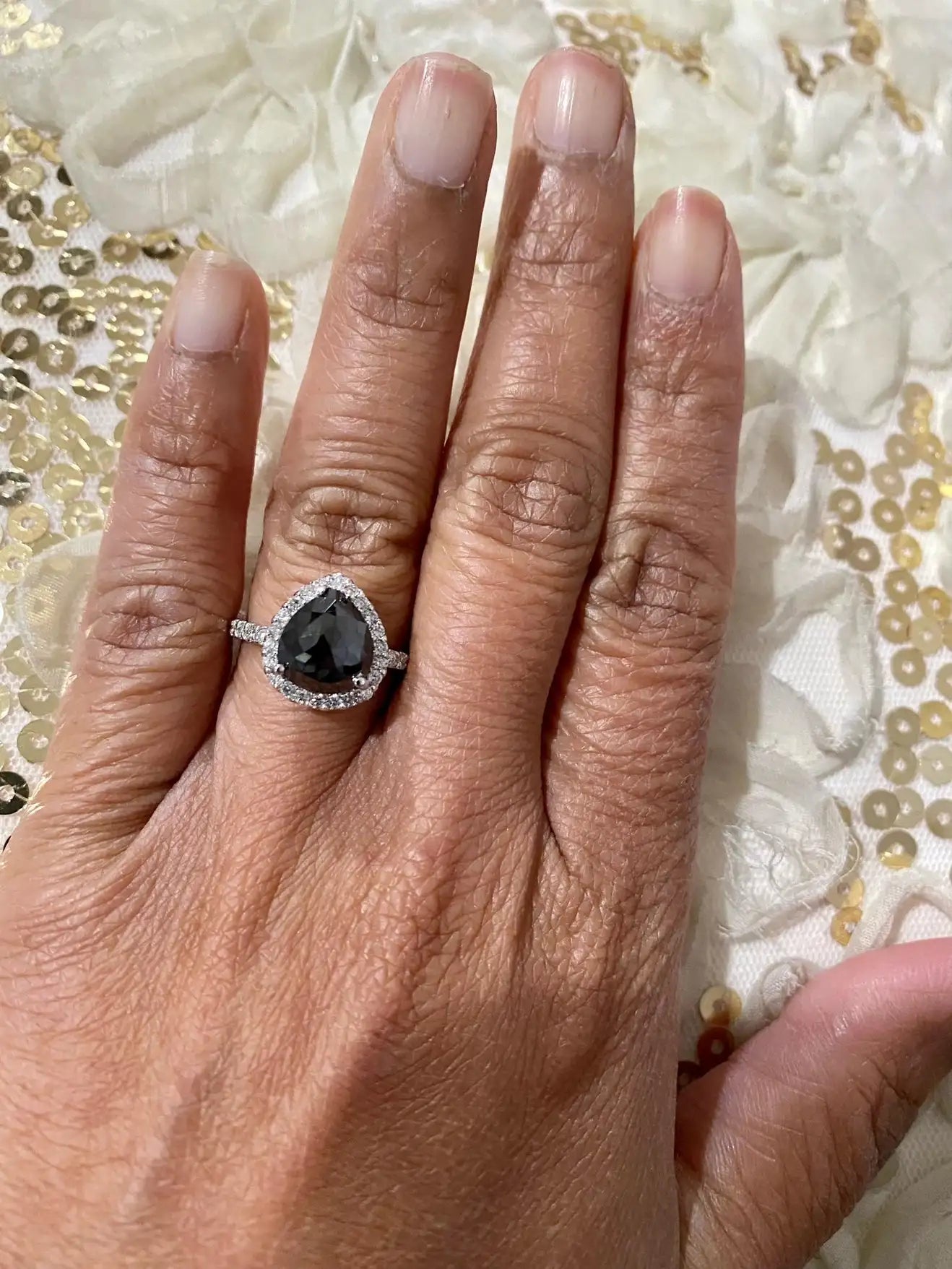 Black Diamond White Diamond 14K White Gold Ring