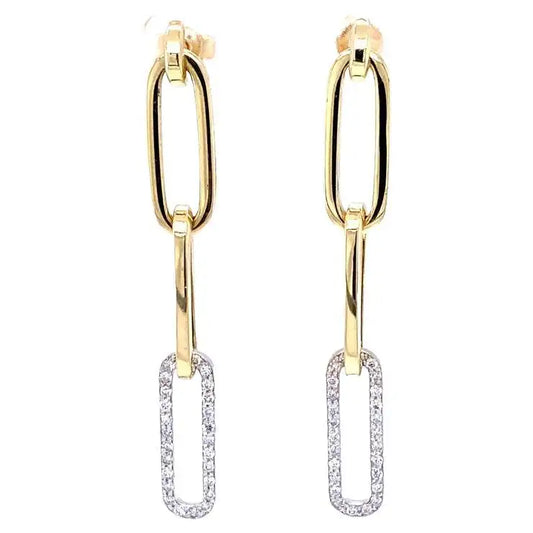 Paperclip Diamond Earrings 14 Karat Yellow Gold