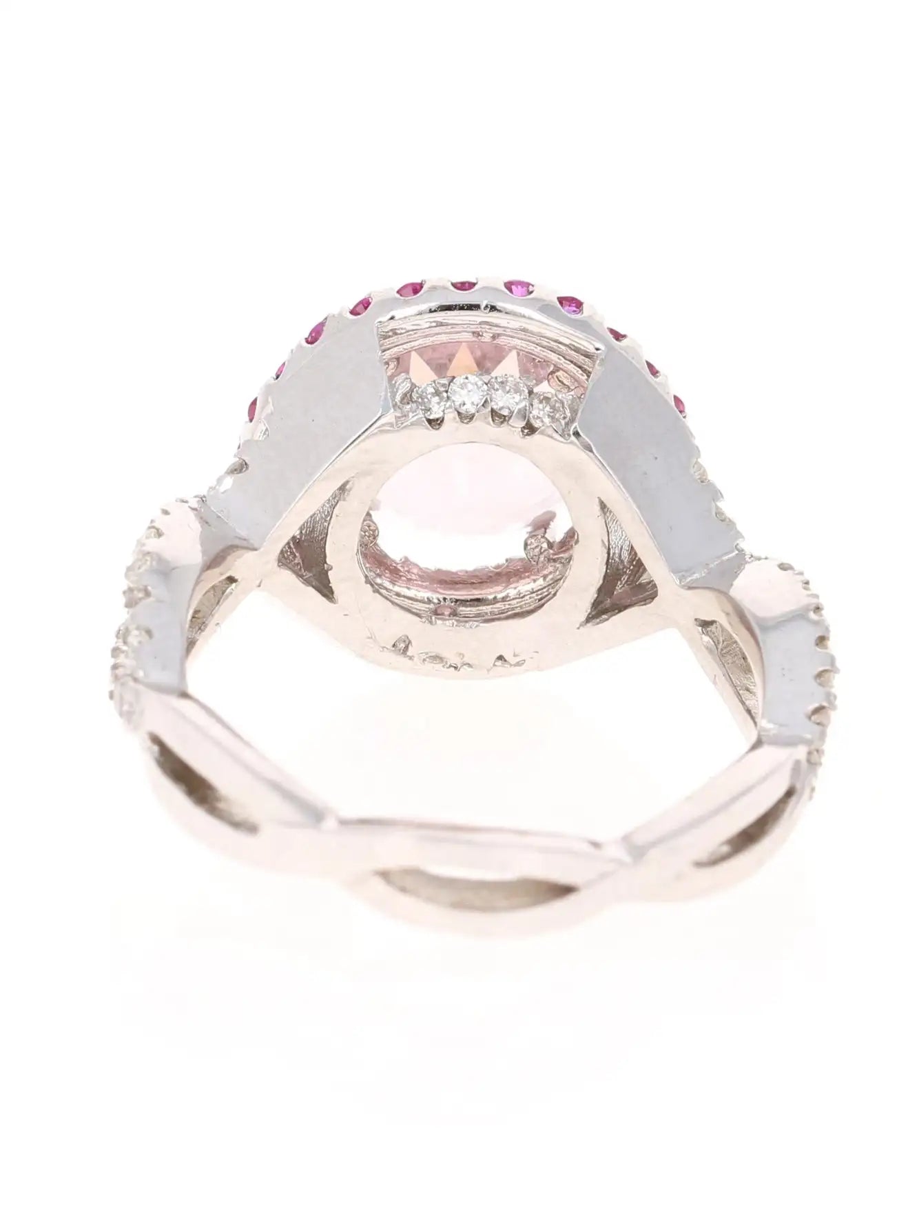 3.45 Carat Pink Morganite, Pink Sapphire and Diamond White Gold Engagement Ring