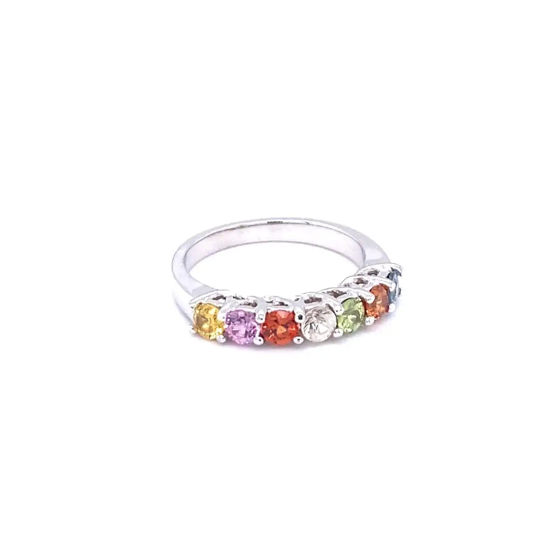 Multi Color Sapphire Stackable Band 14 Karat White Gold