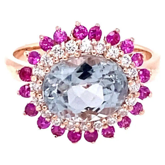 3.57 Carat Tourmaline Sapphire Diamond 14 Karat Rose Gold Cocktail Ring