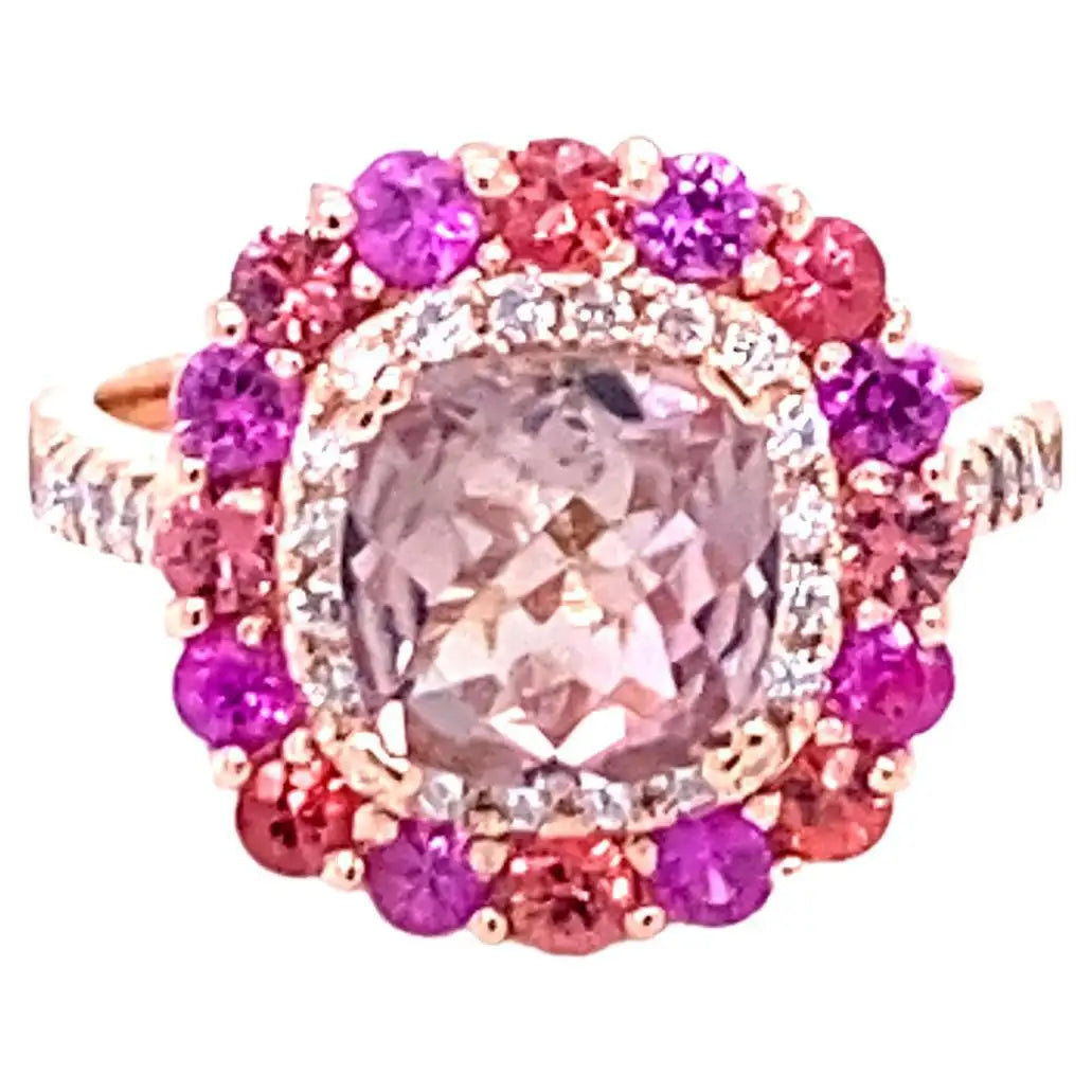 3.11 Carat Tourmaline Sapphire Diamond 14 Karat Rose Gold Cocktail Ring