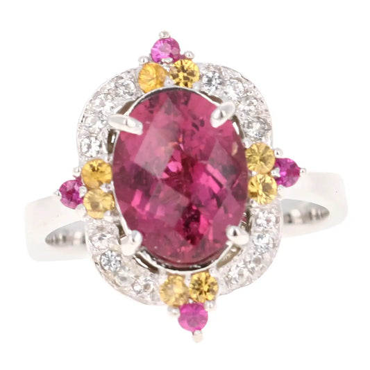 3.23 Carat Tourmaline Sapphire 14 Karat White Gold Cocktail Ring