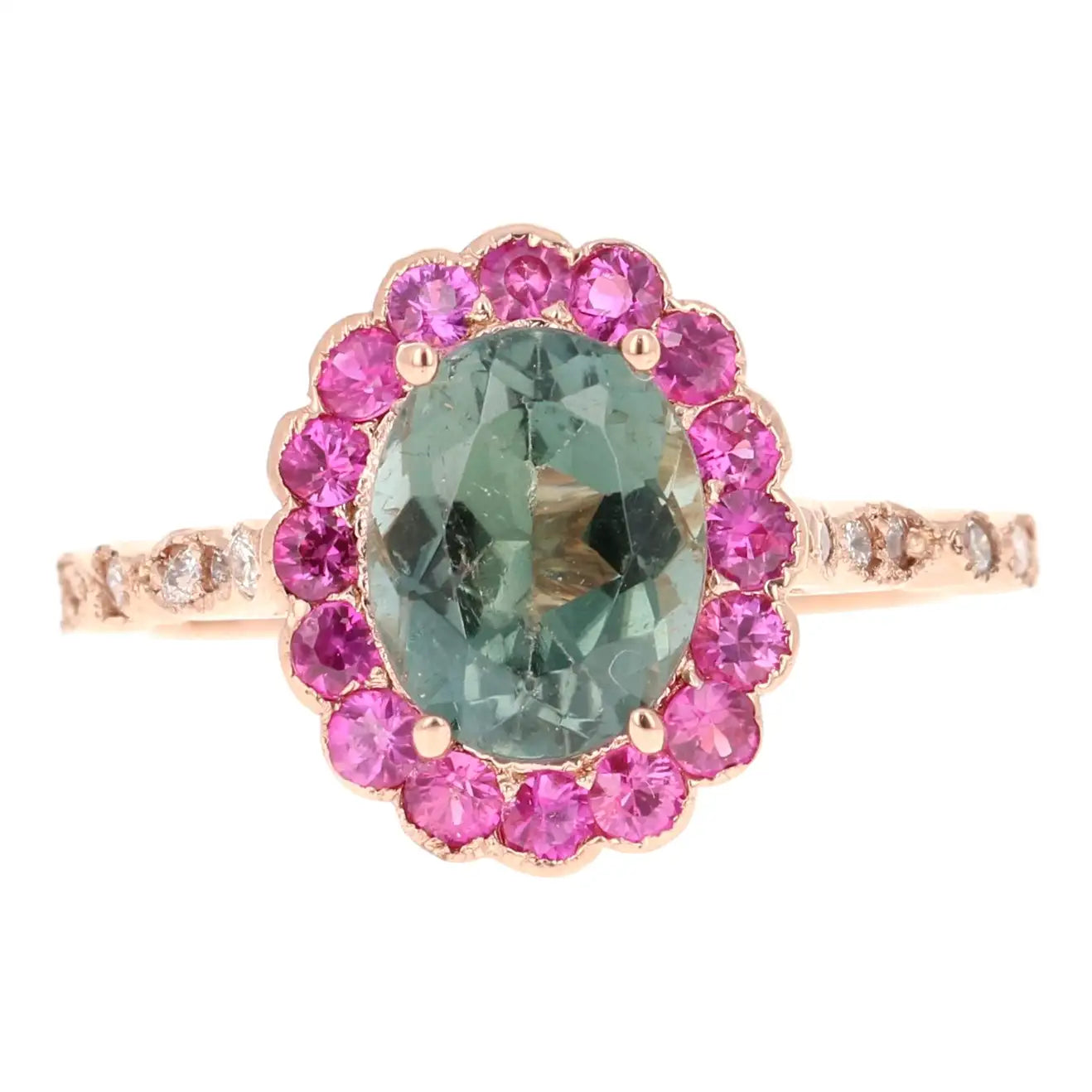 2.74 Carat Tourmaline Sapphire Diamond 14 Karat Rose Gold Cocktail Ring