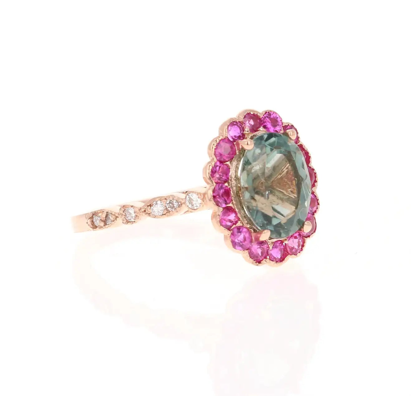 2.74 Carat Tourmaline Sapphire Diamond 14 Karat Rose Gold Cocktail Ring