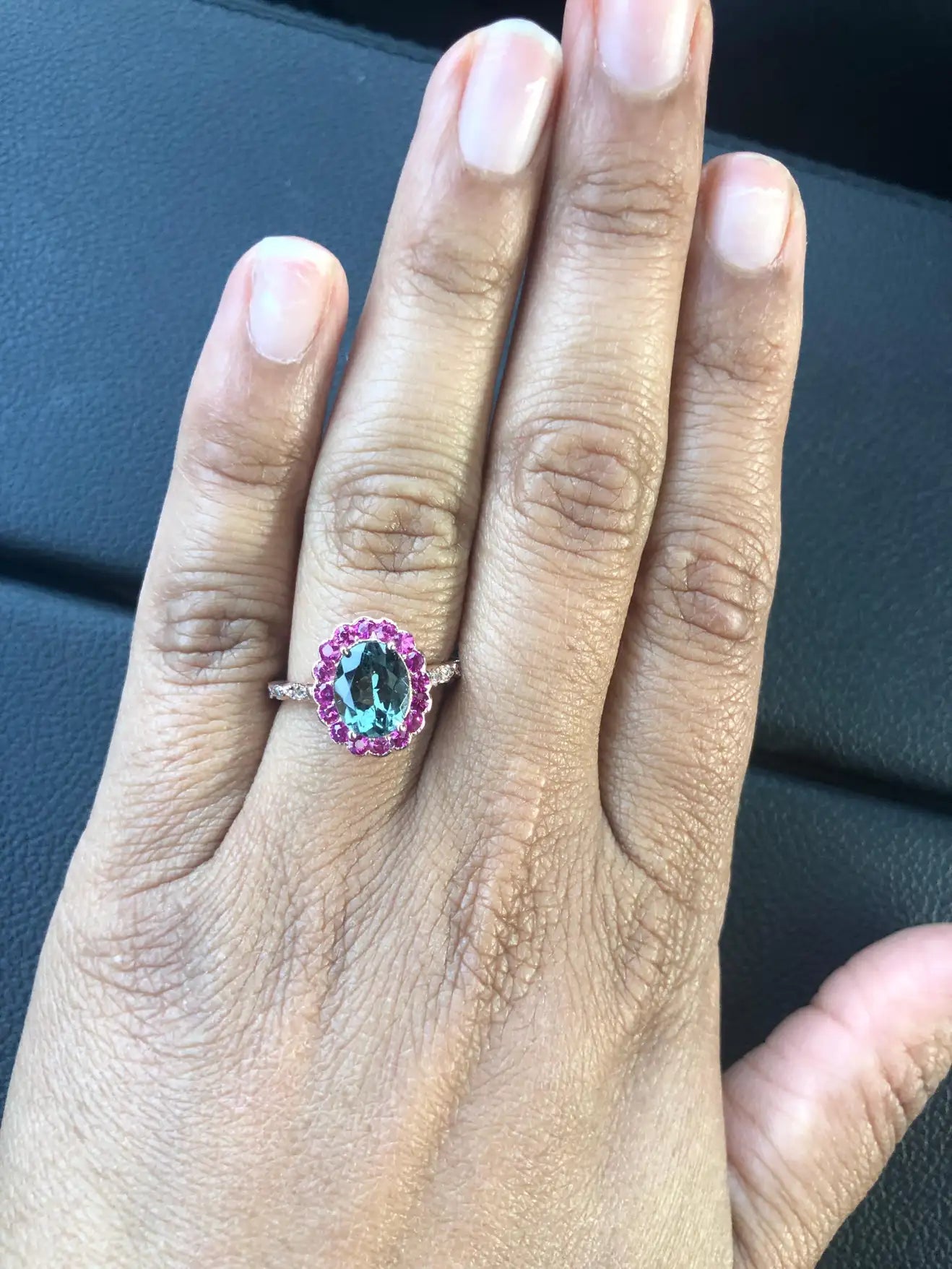 2.74 Carat Tourmaline Sapphire Diamond 14 Karat Rose Gold Cocktail Ring