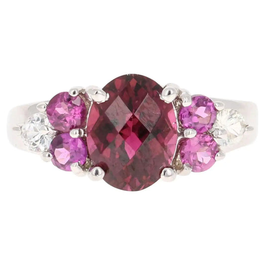 3.76 Carat Tourmaline Garnet Sapphire Diamond 14 Karat White Gold Ring