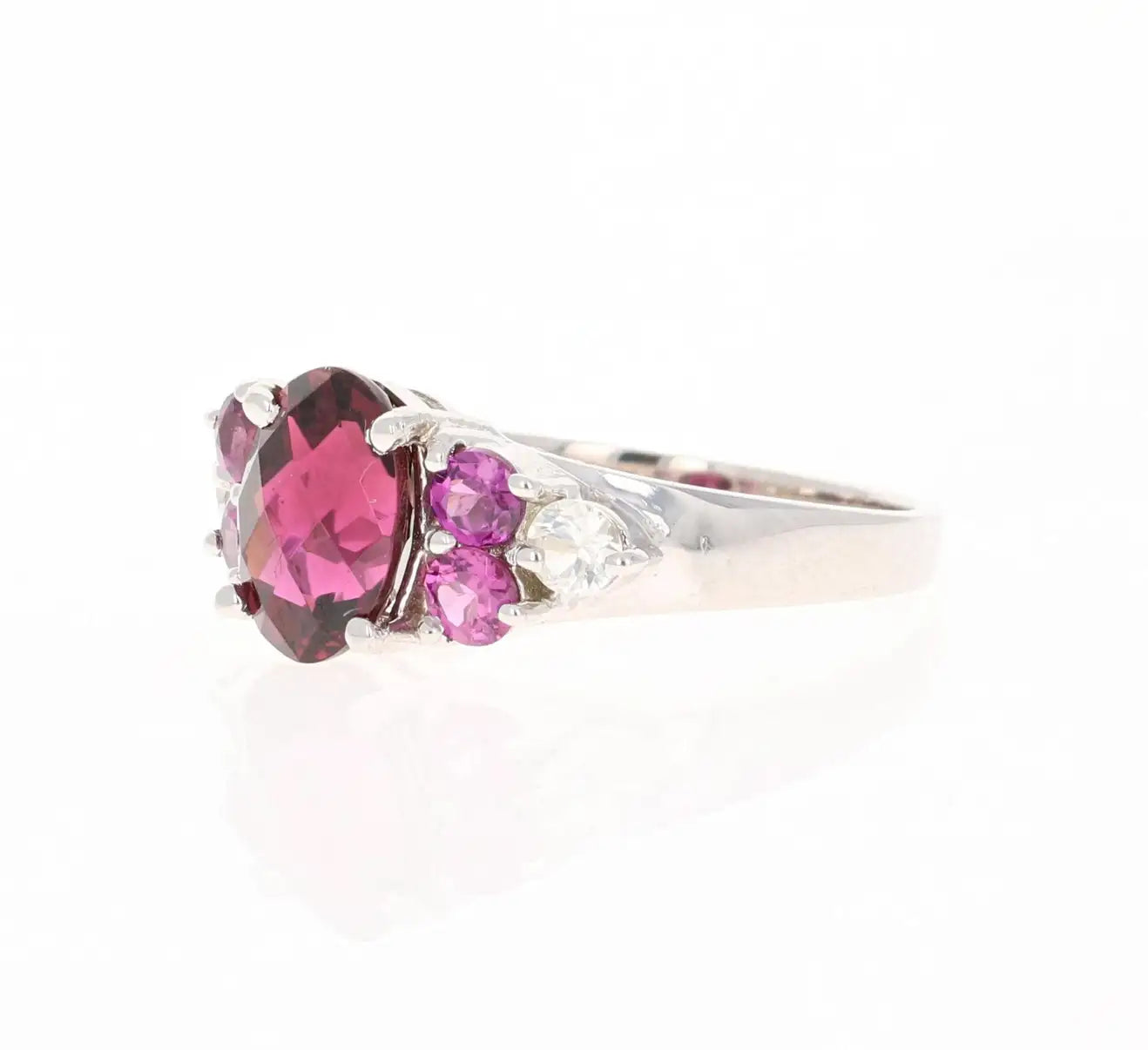 3.76 Carat Tourmaline Garnet Sapphire Diamond 14 Karat White Gold Ring