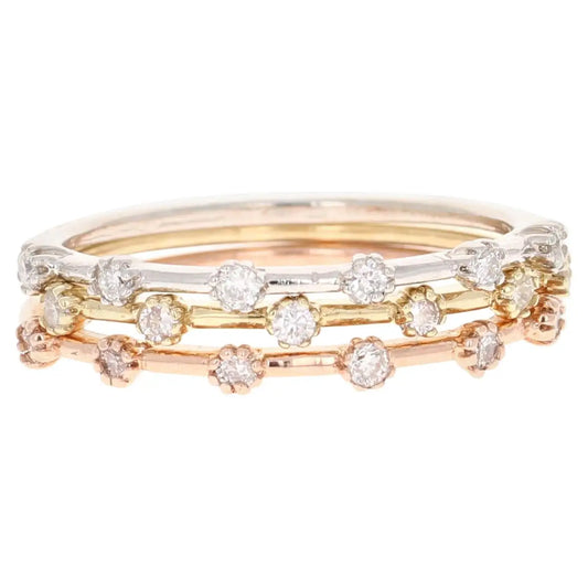 Diamond White, Rose, Yellow Gold Stackable Bands