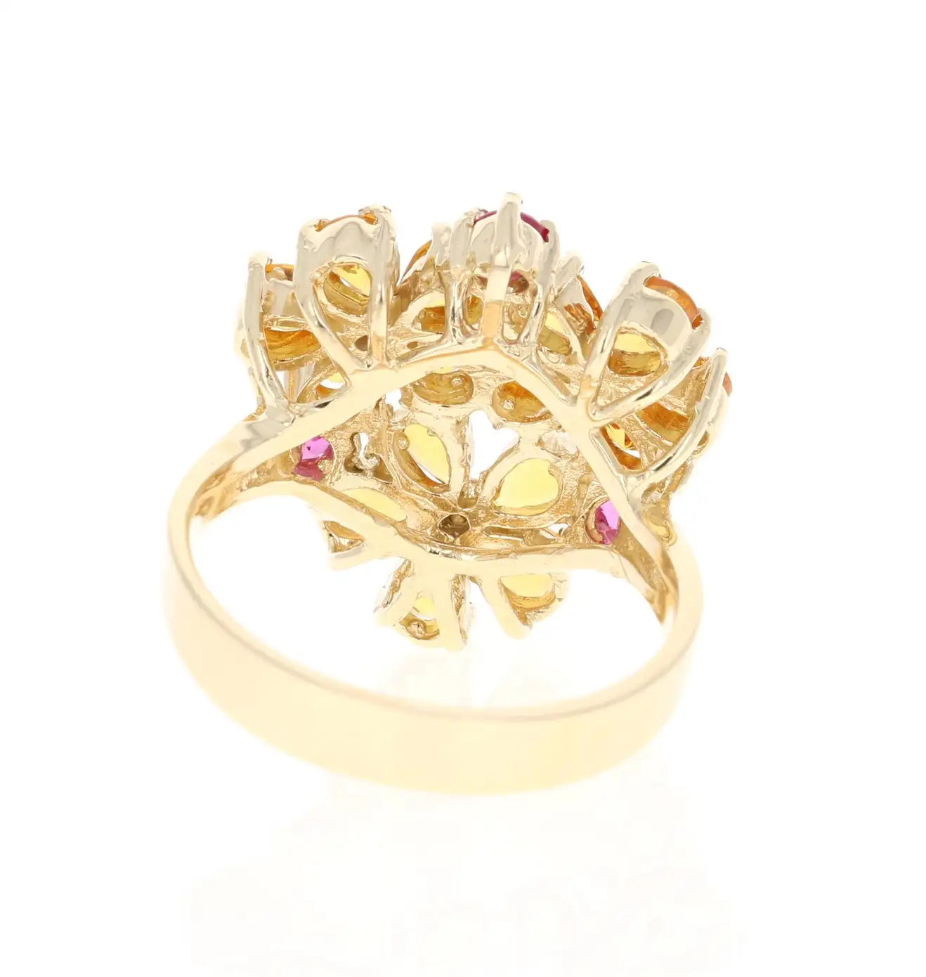 Sapphire Diamond Yellow Gold Floret Design Cocktail Ring