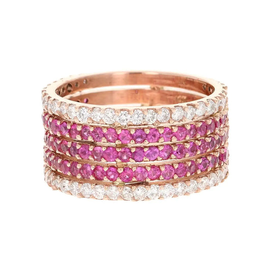 3.09 Carat Pink Sapphire Diamond Rose Gold Cocktail Ring