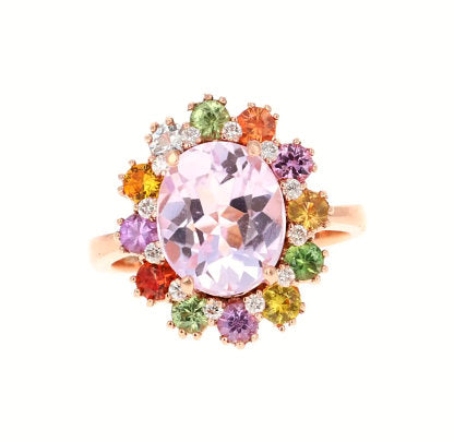 5.60 Carat Kunzite Sapphire Diamond 14 Karat Rose Gold Cocktail Ring