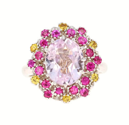 4.94 Carat Kunzite Pink Yellow Sapphire 14 Karat White Gold Ring