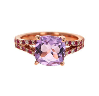 3.47 Ct Amethyst, Pink Sapphire, Diamond 14 Karat Rose Gold Cocktail Ring