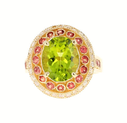 4.48 Carat Peridot Sapphire Diamond Yellow Gold Cocktail Ring