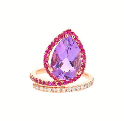 5.49 Ct Amethyst, Pink Sapphire, Diamond 14K Rose Gold Cocktail Ring