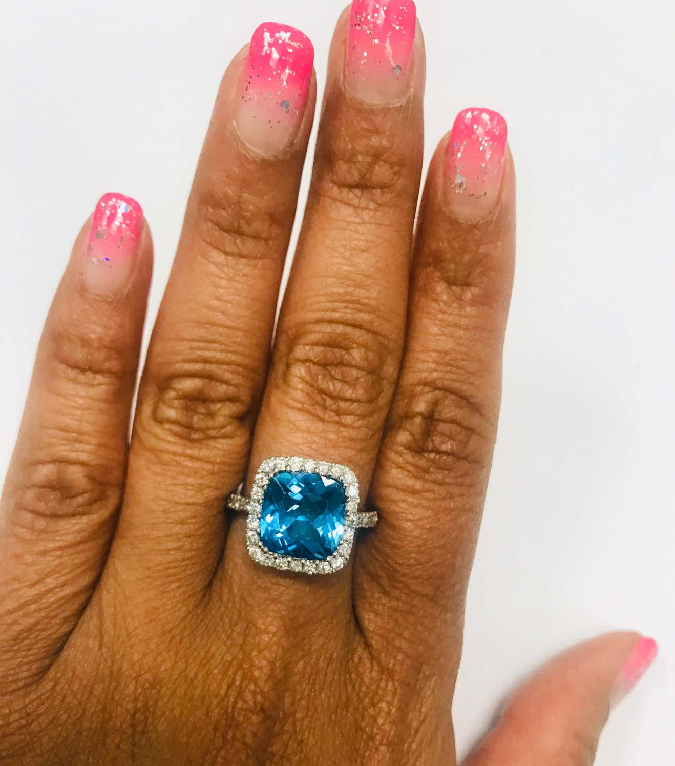 5.23 Carat Blue Topaz Diamond 14 Karat White Gold Cocktail Ring