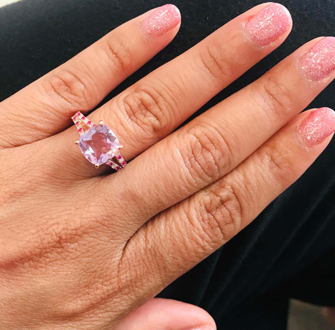 3.47 Ct Amethyst, Pink Sapphire, Diamond 14 Karat Rose Gold Cocktail Ring