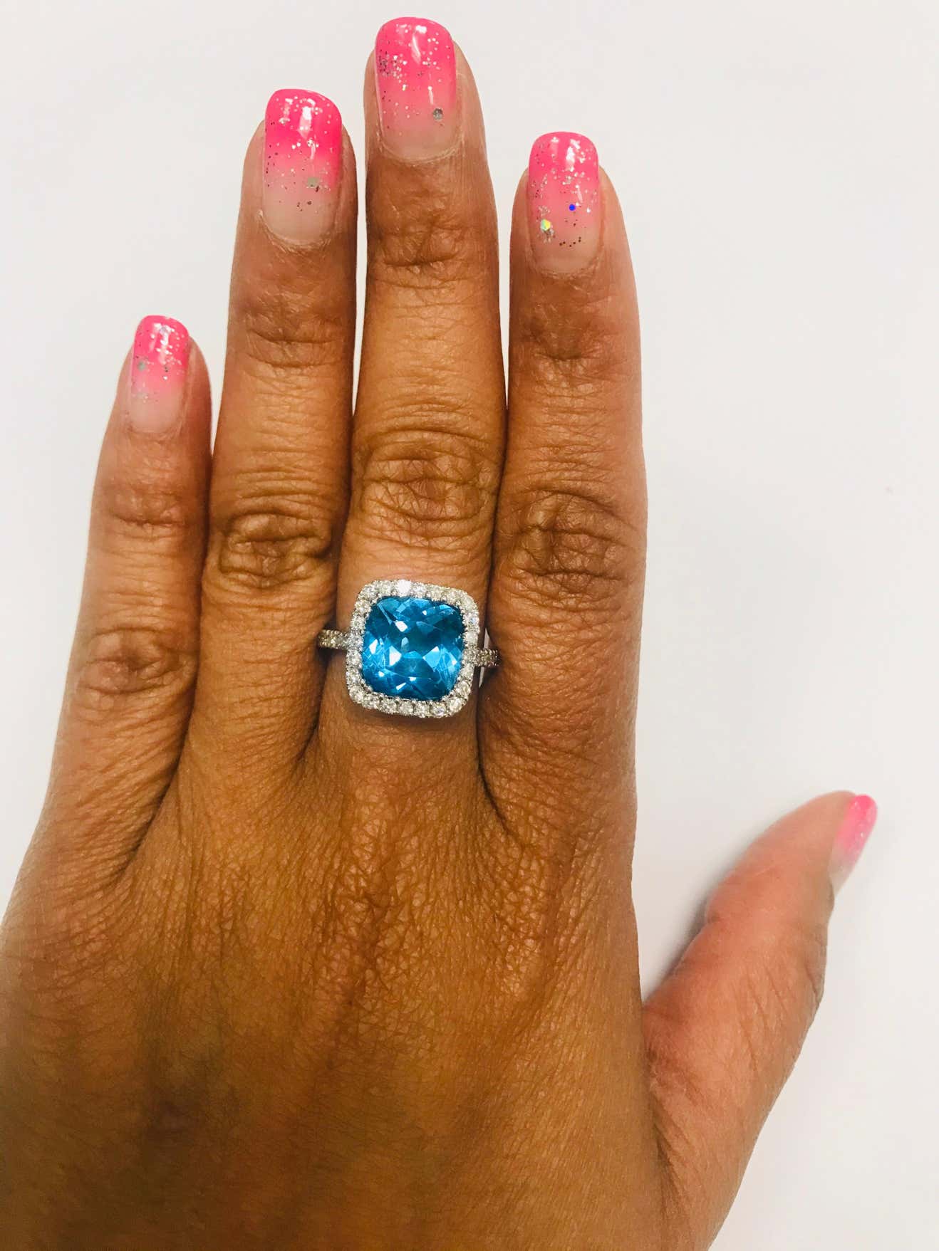 5.23 Carat Blue Topaz Diamond 14 Karat White Gold Cocktail Ring