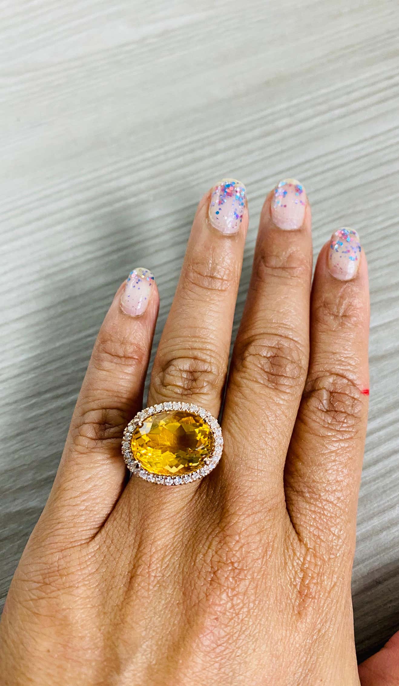 10.74 Carat Oval Cut Citrine Diamond 14 Karat Rose Gold Ring